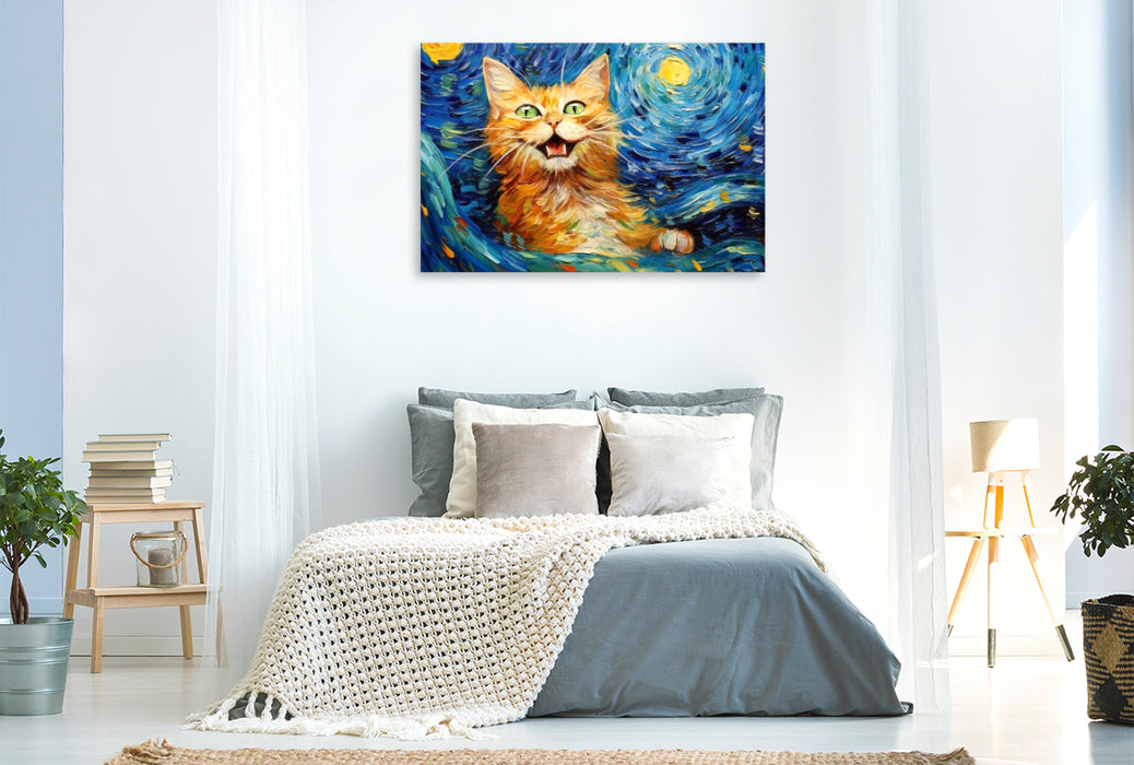 Premium Textil-Leinwand Katze Im Stil von Vincent van Gogh