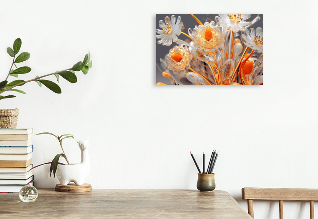 Premium textile canvas Elegant flower arrangement like glass in orange and gold 