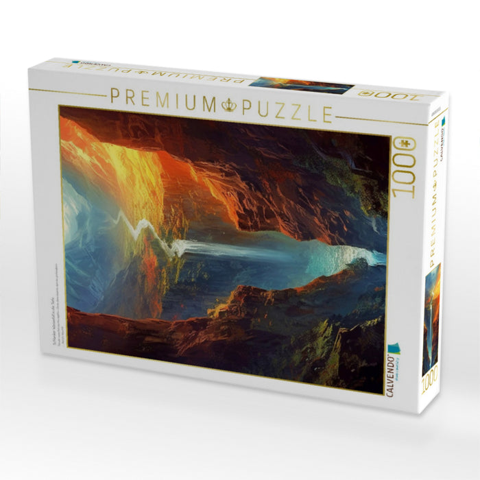 Schlanker Wasserfall in die Tiefe - CALVENDO Foto-Puzzle'