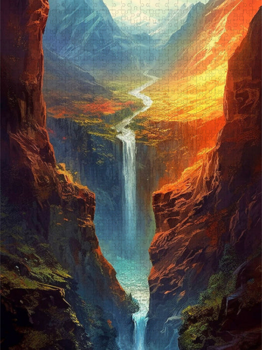 Schlanker Wasserfall in die Tiefe - CALVENDO Foto-Puzzle'
