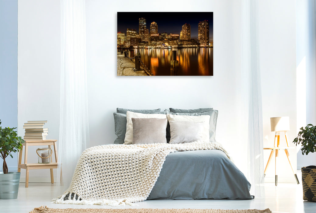 Premium Textil-Leinwand Boston Skyline