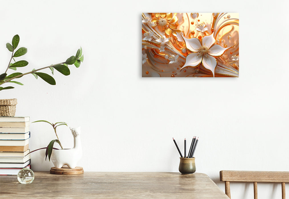 Premium textile canvas Noble flowers in orange and gold 