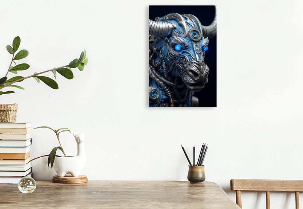 Premium textile canvas buffalo - a cyborg animal combined with elements of steampunk 