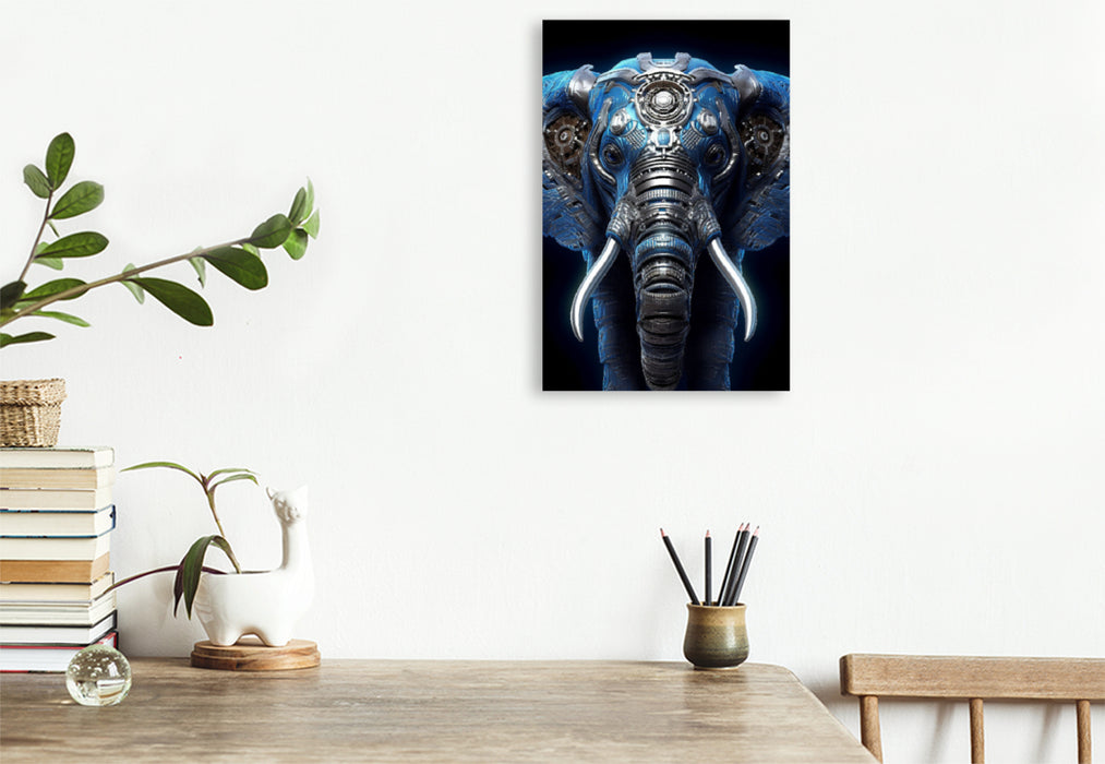 Premium Textil-Leinwand Elefant - Cyborg Tier in Verbindung mit Elementen des Steampunk