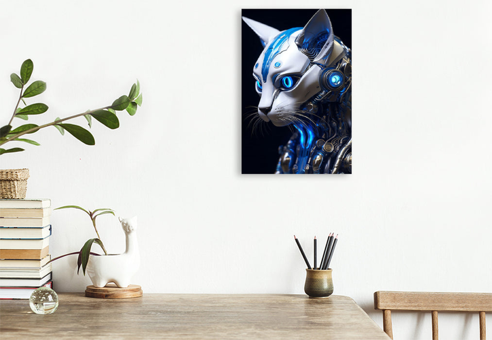 Premium Textil-Leinwand Katze - Cyborg Tiere der Science Fiction Zukunft