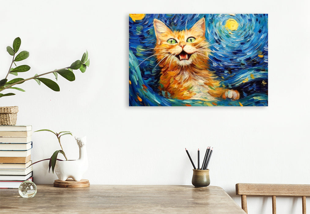 Premium Textil-Leinwand Katze Im Stil von Vincent van Gogh