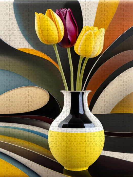 Bunte Tulpen in einer stylischen Vase, erstellt mit KI - CALVENDO Foto-Puzzle'