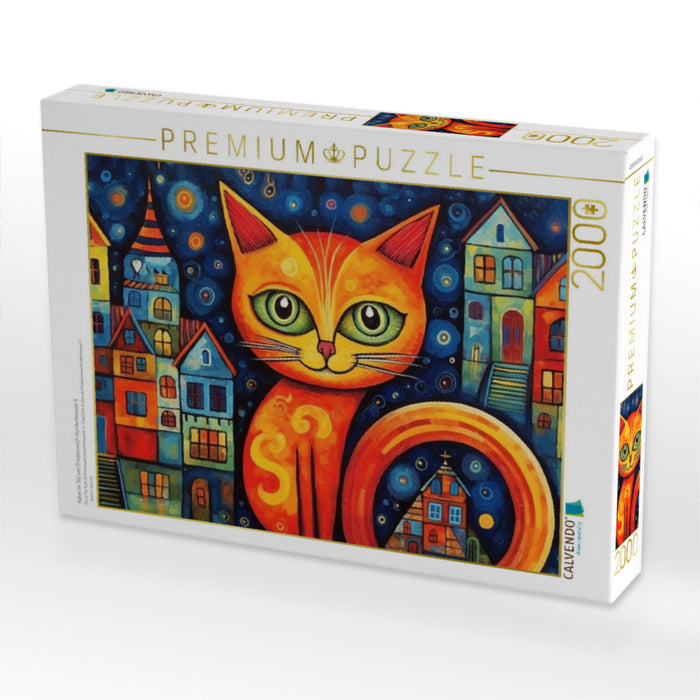 Katze Im Stil von Friedensreich Hundertwasser II - CALVENDO Foto-Puzzle'