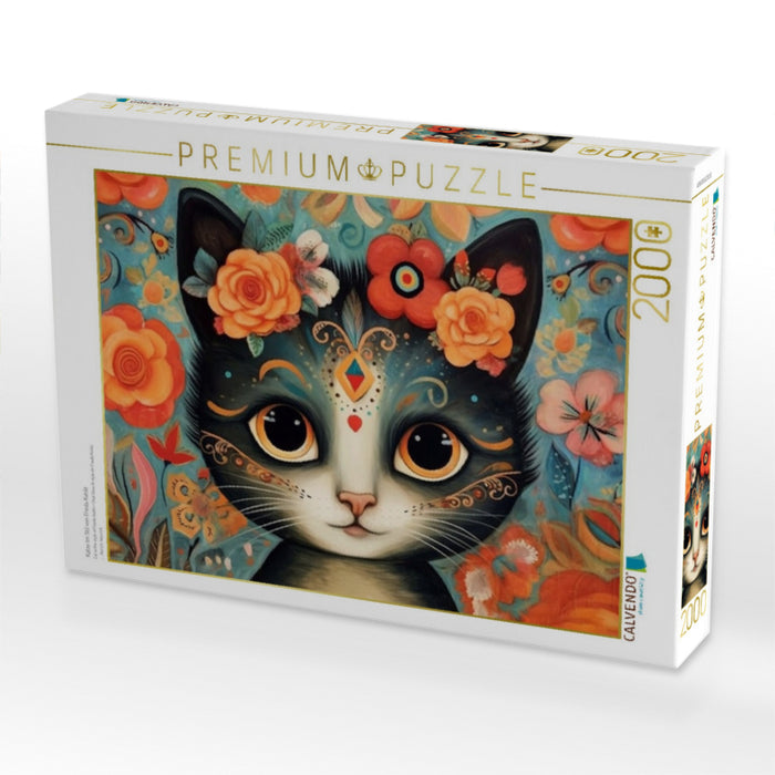Katze Im Stil von Frieda Kahlo - CALVENDO Foto-Puzzle'