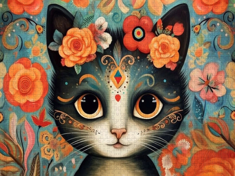 Katze Im Stil von Frieda Kahlo - CALVENDO Foto-Puzzle'