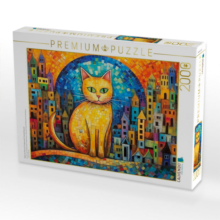 Katze Im Stil von Friedensreich Hundertwasser - CALVENDO Foto-Puzzle'