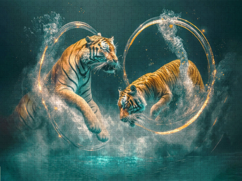Tiger springen durch Ringe. - CALVENDO Foto-Puzzle'