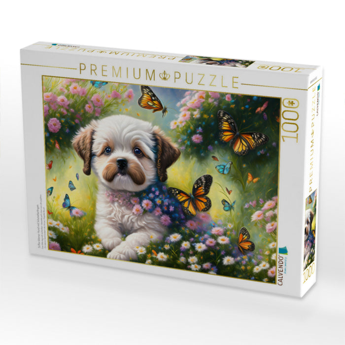 Süßer kleiner Hund mit Schmetterlingen - CALVENDO Foto-Puzzle'
