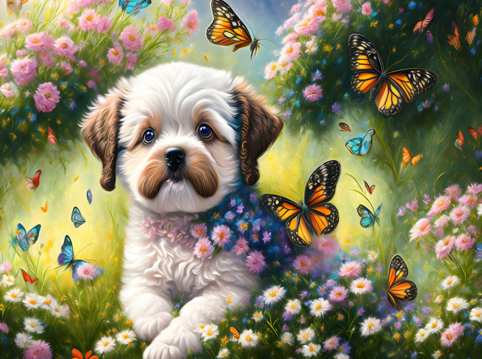 Süßer kleiner Hund mit Schmetterlingen - CALVENDO Foto-Puzzle'