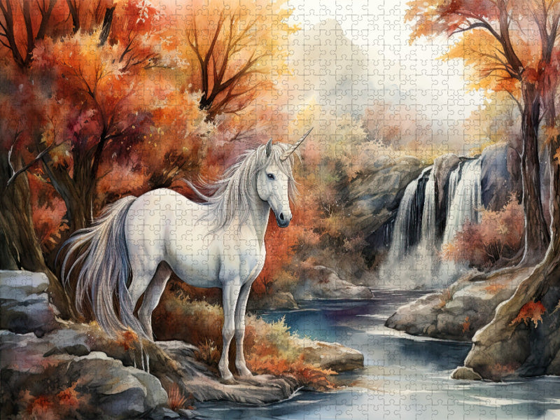 Einhorn am Wasserfall - CALVENDO Foto-Puzzle'