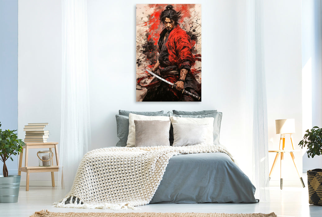 Premium Textil-Leinwand Der kämpferische Samurai