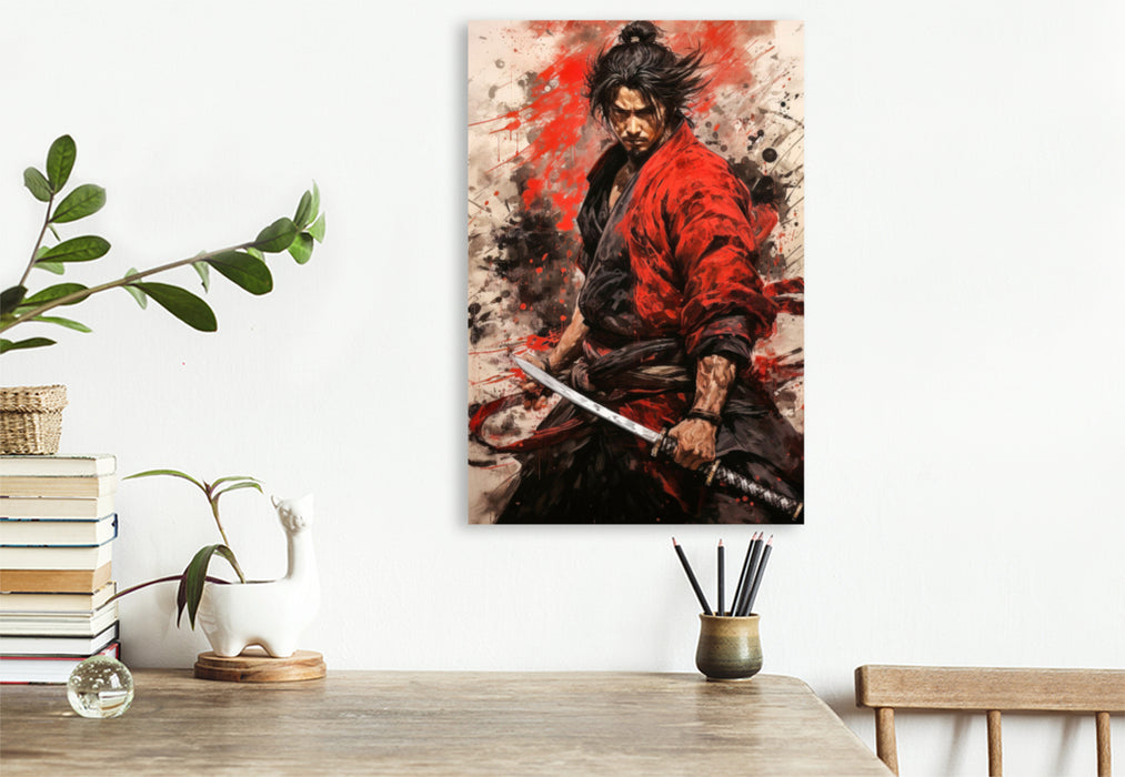 Premium Textil-Leinwand Der kämpferische Samurai