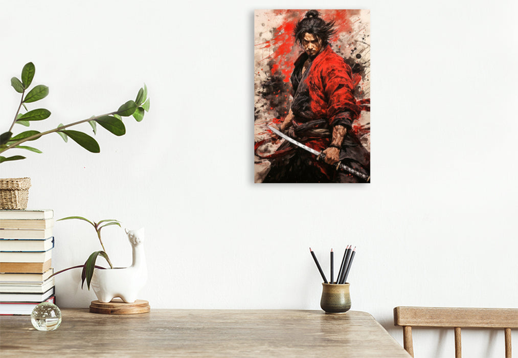 Premium Textil-Leinwand Der kämpferische Samurai