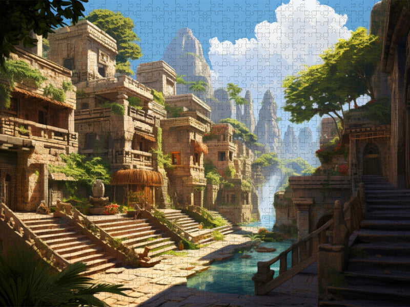 Fantasie einer alten südamerikanischen Stadt - Maya Inka - CALVENDO Foto-Puzzle'