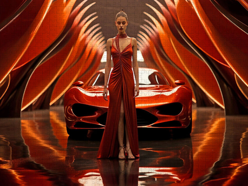 Modernes Concept Design Auto in Rot mit junger Frau - CALVENDO Foto-Puzzle'
