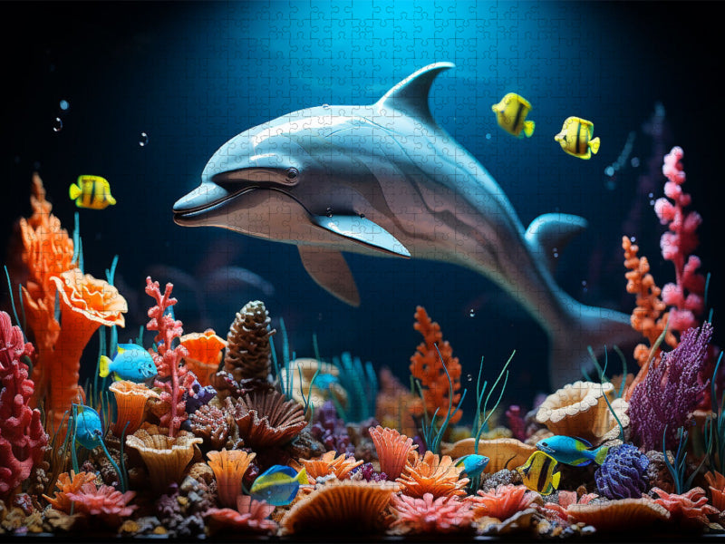 Spielzeug Delfin und bunte Fische unter Wasser - CALVENDO Foto-Puzzle'