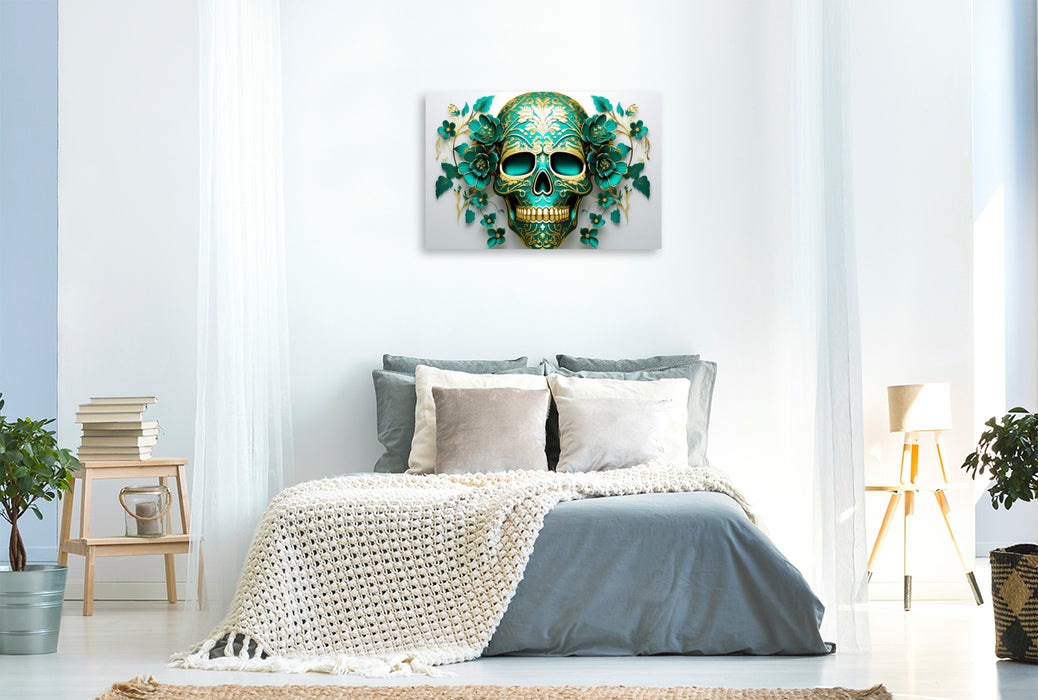 Premium Textil-Leinwand Green Skull