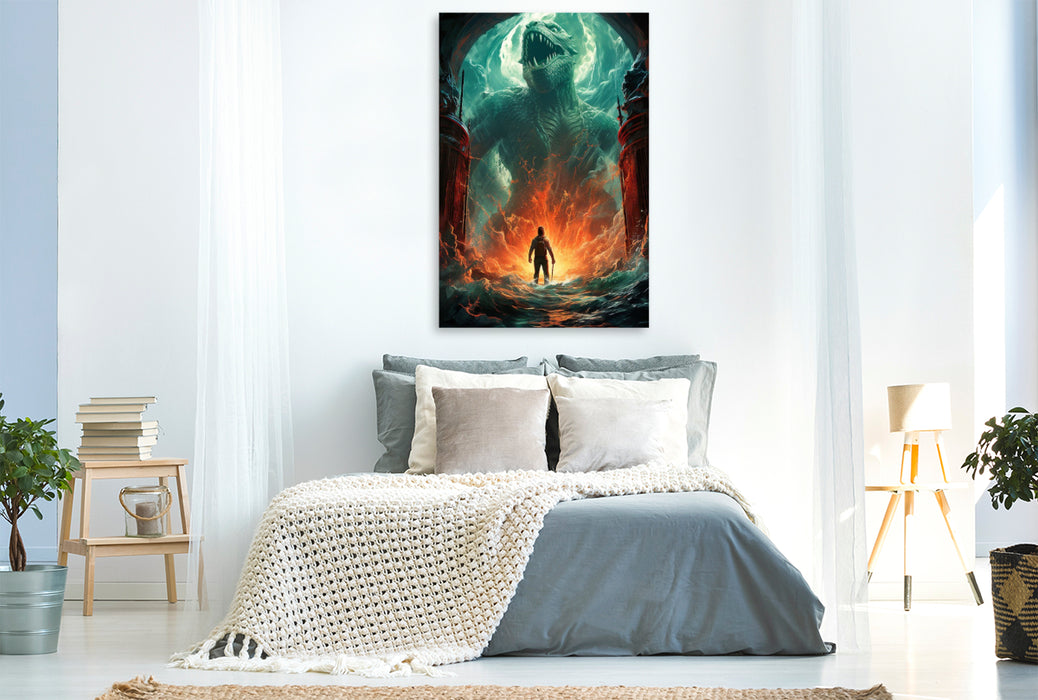 Premium Textil-Leinwand Das Ungeheuer aus der Tiefe - historisches Filmplakat zu einem Film, der nie gedreht wurde