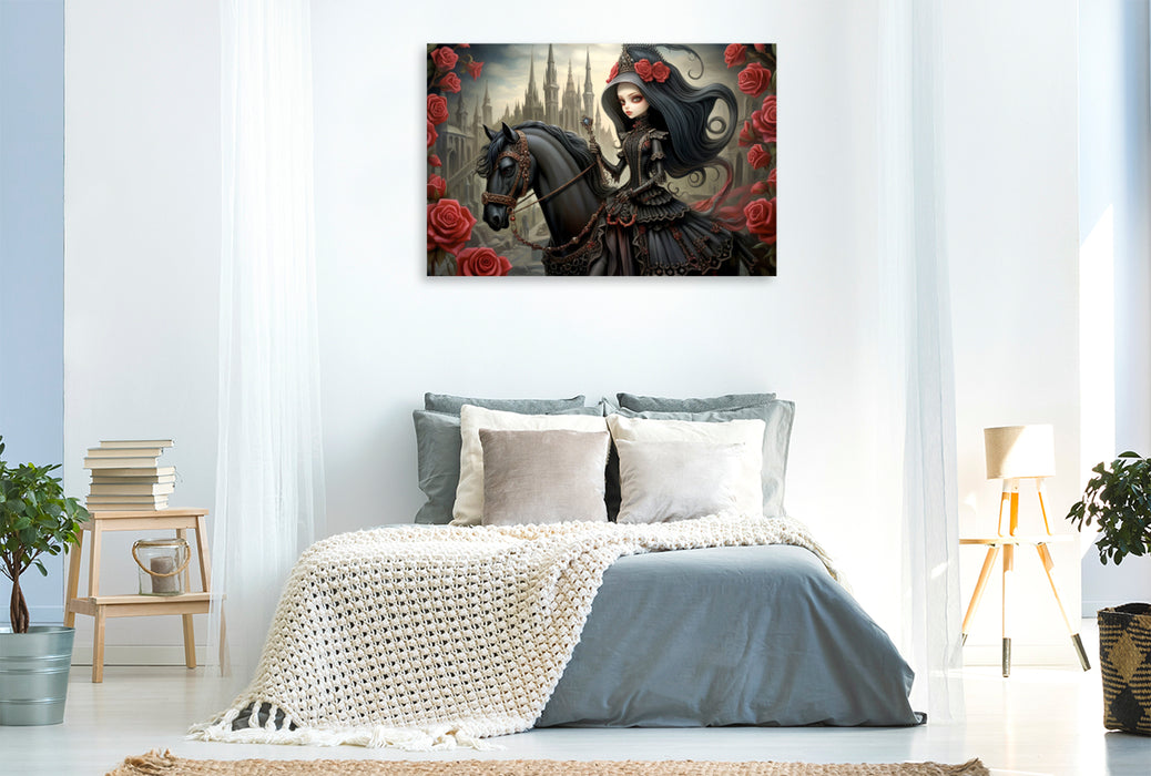 Premium Textil-Leinwand Gothic Queen mit Pferd