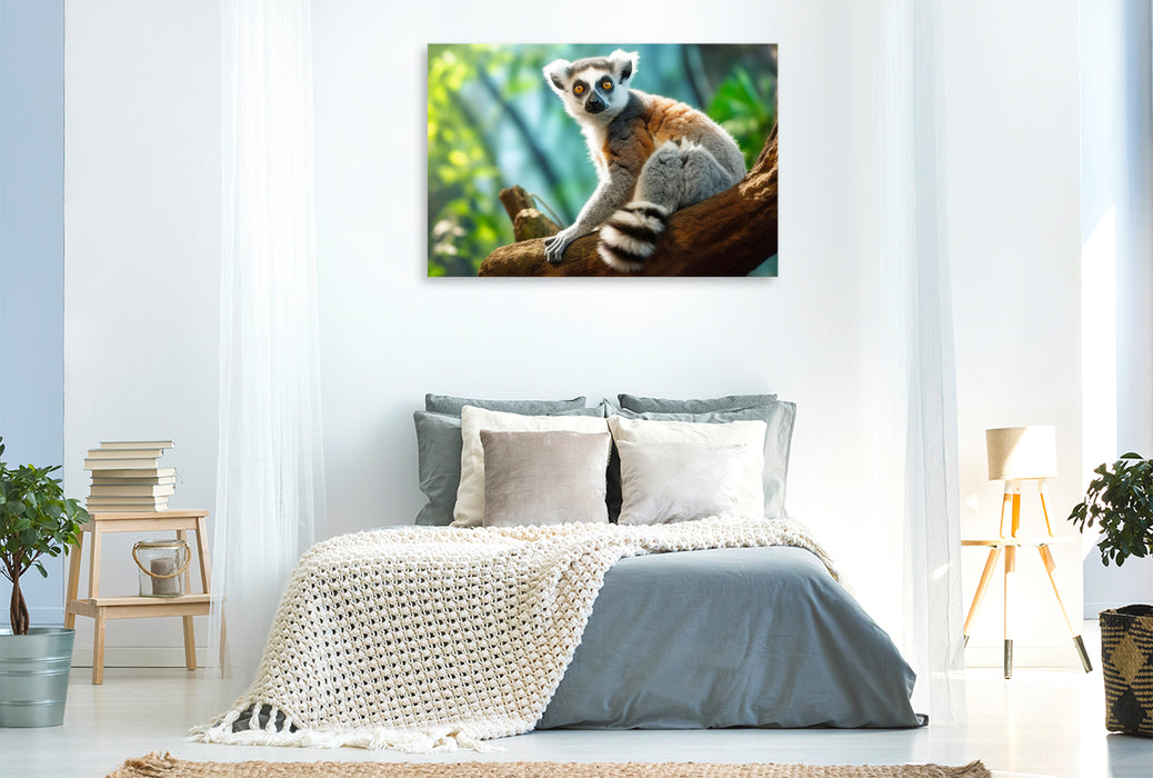 Premium Textil-Leinwand Katta Lemur