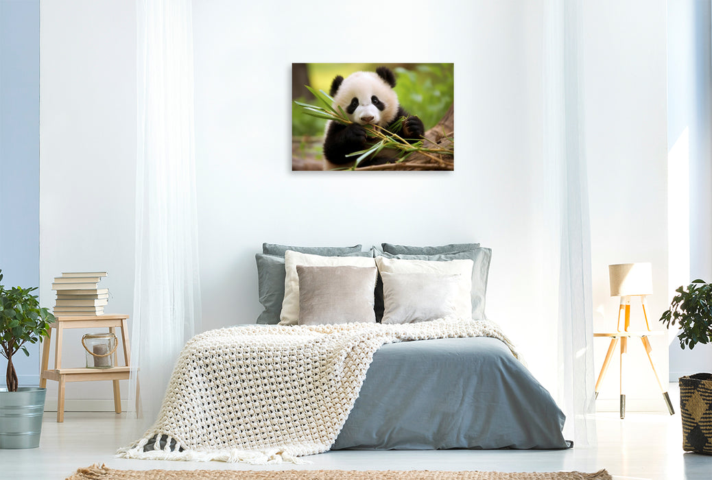 Premium Textil-Leinwand Panda Jungtier