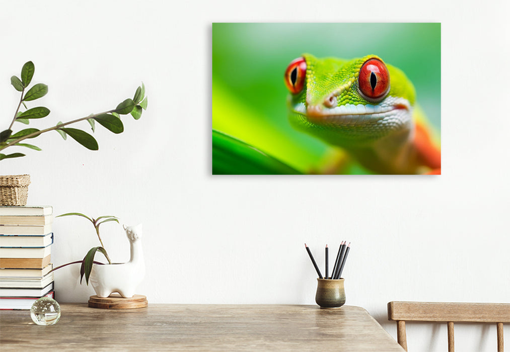 Premium Textil-Leinwand Gecko Portrait