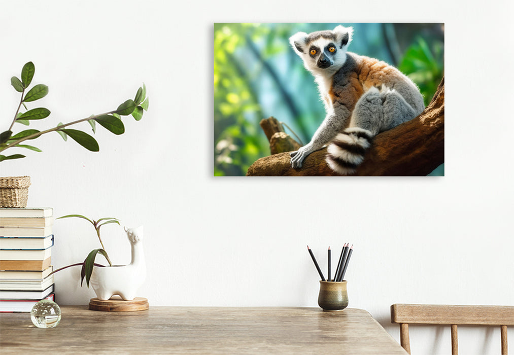 Premium Textil-Leinwand Katta Lemur