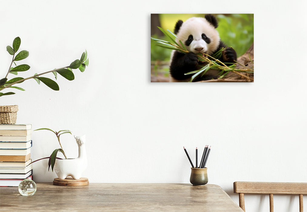 Premium Textil-Leinwand Panda Jungtier