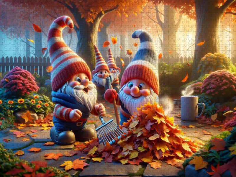 Herbstliches Laubtreiben: Zwerge beim tänzelnden Reigen - CALVENDO Foto-Puzzle'