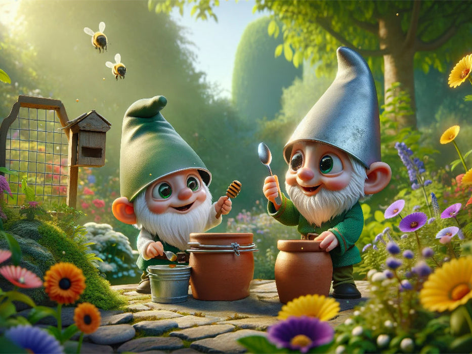 Summendes Zwergenglück: Zwei Imker unter den Gartenbewohnern - CALVENDO Foto-Puzzle'