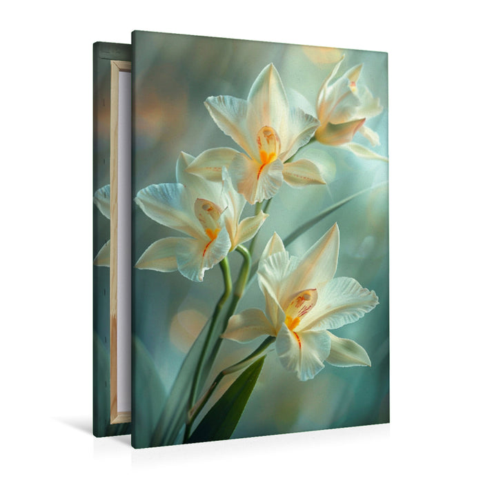 Premium Textil-Leinwand Orchideen Blüten in weiß