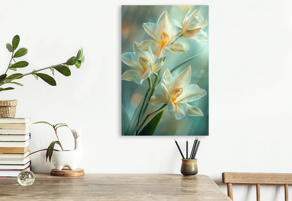 Premium Textil-Leinwand Orchideen Blüten in weiß