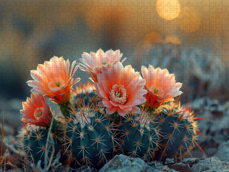 Lachsrosa Blühende Kakteen in der Wüste - CALVENDO Foto-Puzzle'