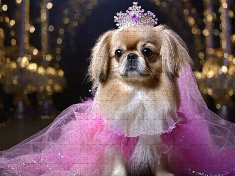 Pekinese trägt pinkfarbenes Abendkleid mit Krone - CALVENDO Foto-Puzzle'