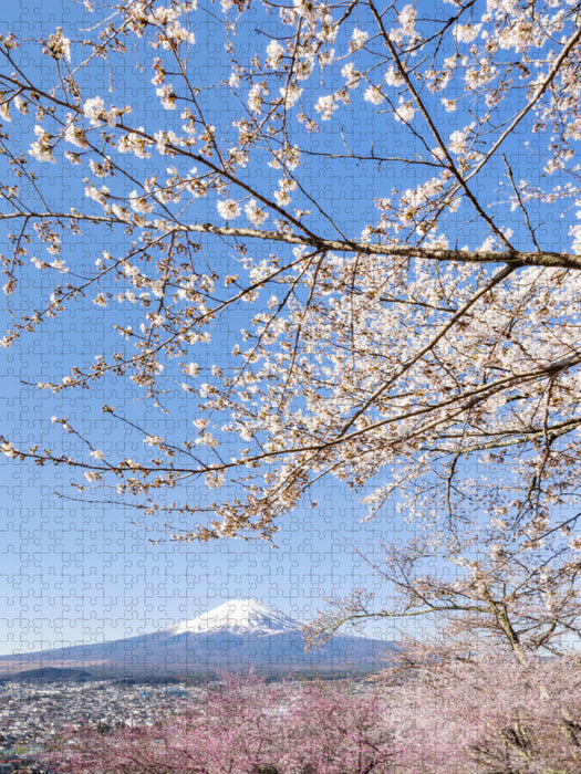 Charmanter Blick auf den Fuji bei Kirschblüte - CALVENDO Foto-Puzzle'