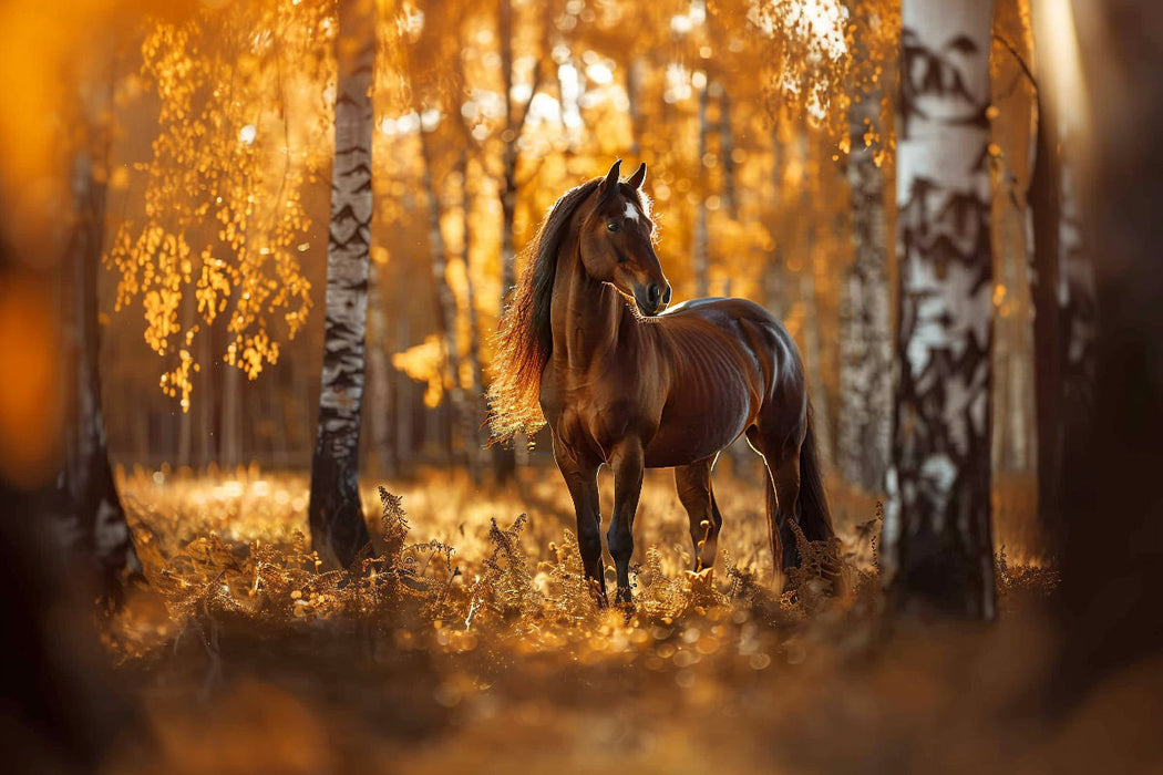 Premium Textil-Leinwand Braunes Pferd im Herbstwald