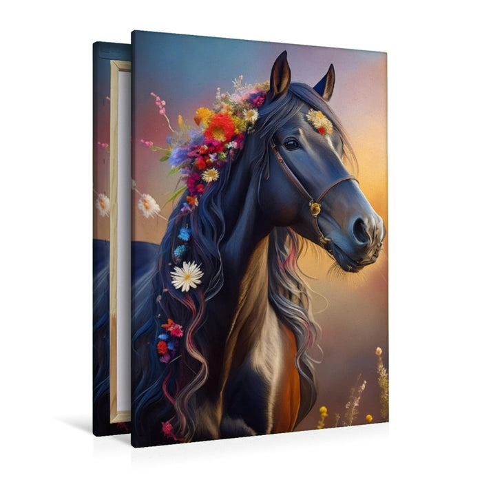 Premium Textil-Leinwand Ein Motiv aus dem Kalender Pferde im Blütenzauber – Blumige Portraits edler Vierbeiner