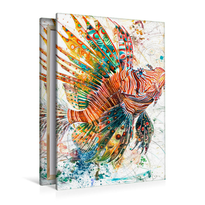 Premium Textil-Leinwand Bunter Feuerfisch in abstrakter Interpretation