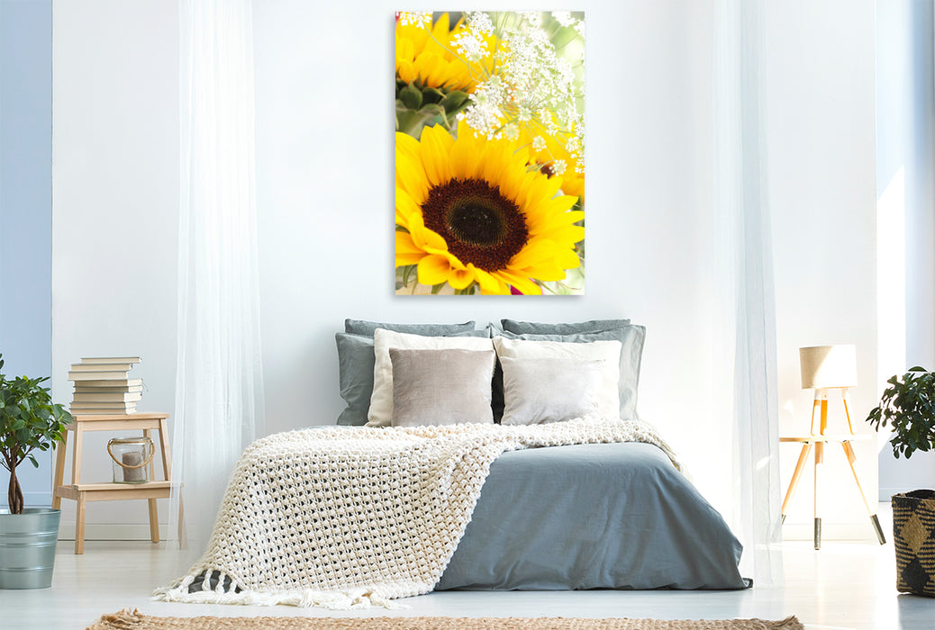 Premium Textil-Leinwand Sonnenblumen und wilde Möhre