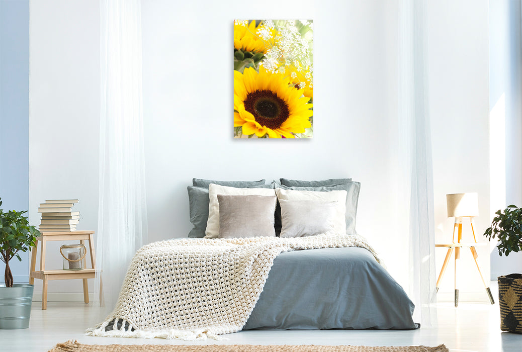 Premium Textil-Leinwand Sonnenblumen und wilde Möhre