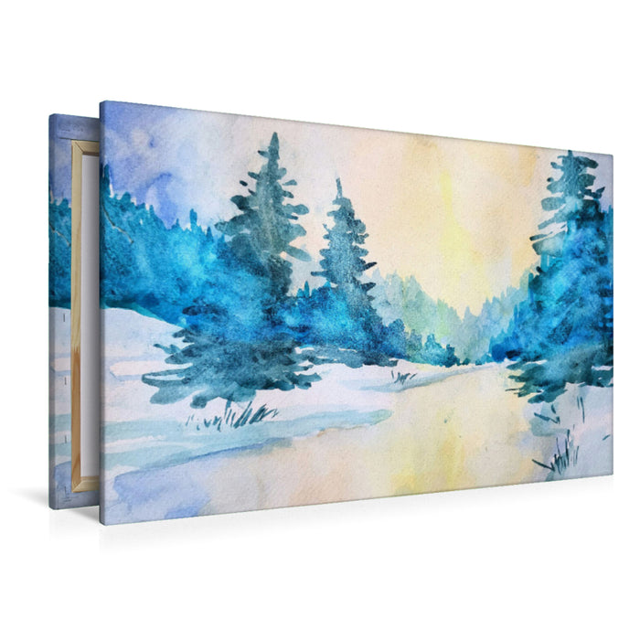 Premium Textil-Leinwand Aquarell - Winterwald