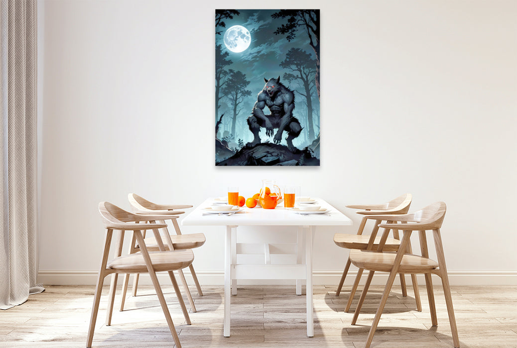 Premium Textil-Leinwand Der Werwolf bei Vollmond