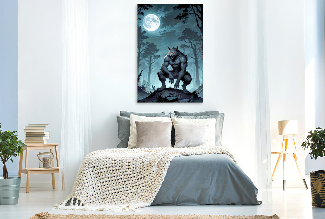 Premium Textil-Leinwand Der Werwolf bei Vollmond