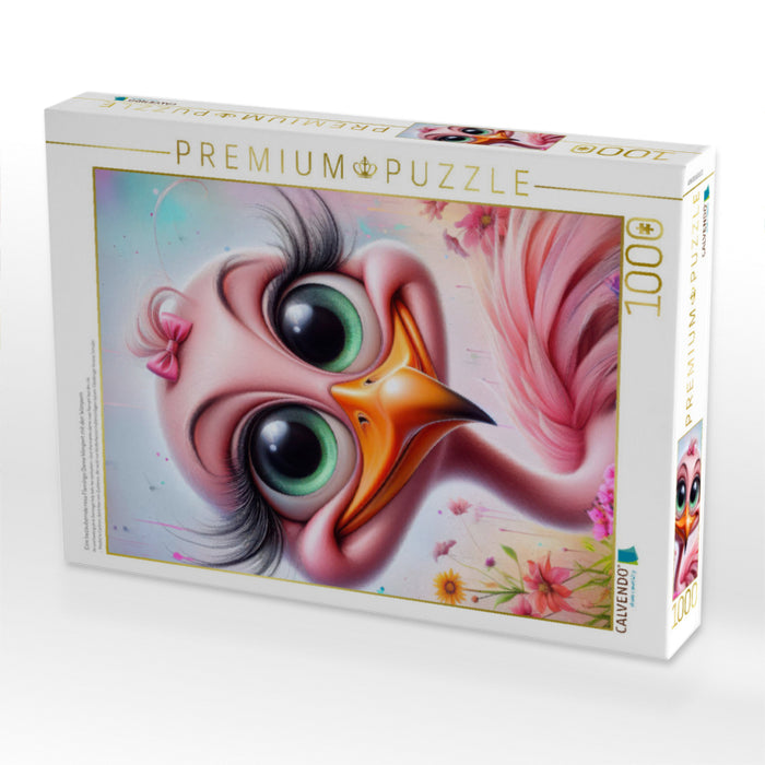 Eine bezaubernde rosa Flamingo Dame klimpert mit den Wimpern - CALVENDO Foto-Puzzle'