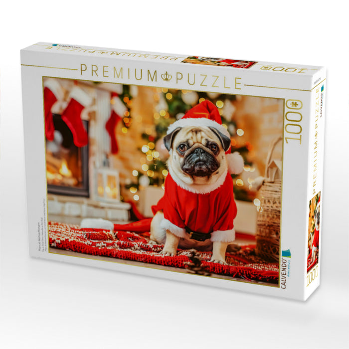 Mops als Weihnachtsmann - CALVENDO Foto-Puzzle'